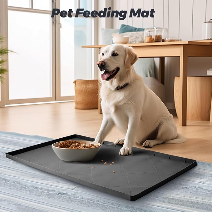 HUUSMOT Under Sink Mat 34" x 22", Extra Thick Waterproof Silicone Liner, Cabinet Protector Tray Organizer for Kitchen (Black)