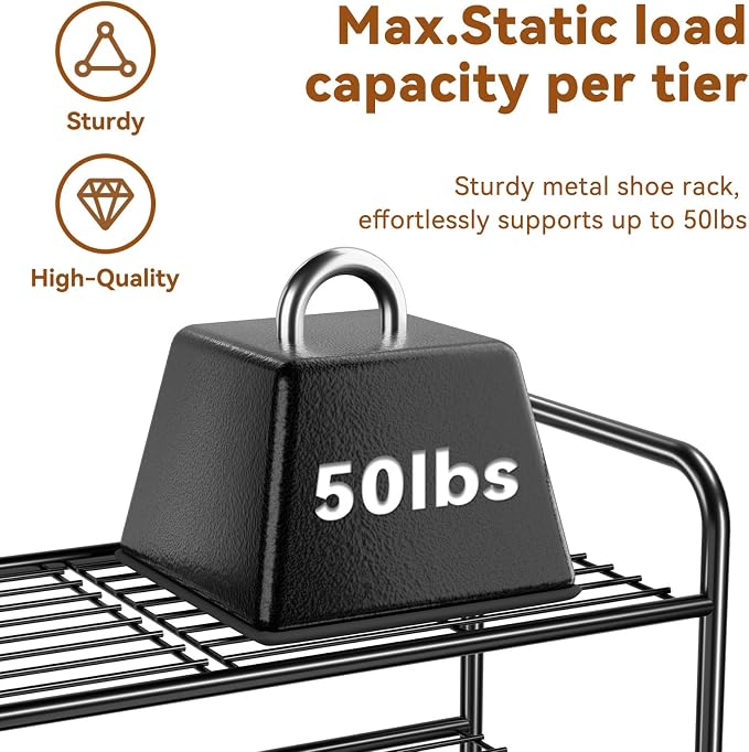 Simple Shoe Rack, 5 Tier Heavy Duty Metal Shoe Shelf 27 Inch Wide, Black