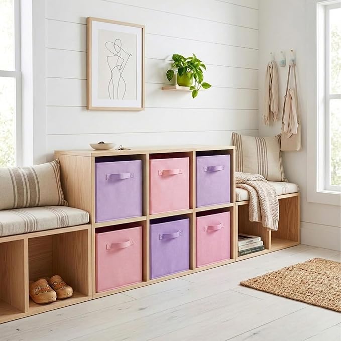 ShellKingdom Storage Bins, Foldable Fabric Storage Cubes And Cloth Storage Organizer For Closet And Toys, 6 Pack (Lavender+Pink)