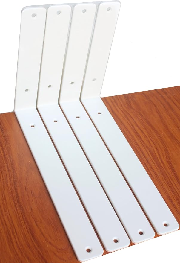 4 Pack - L 12" x H 8" x W1.5, 5mm Thick White L Shelf Bracket, Iron Shelf Brackets, Metal Shelf Brackets, Floating Shelf, Shelf Supports with Screws