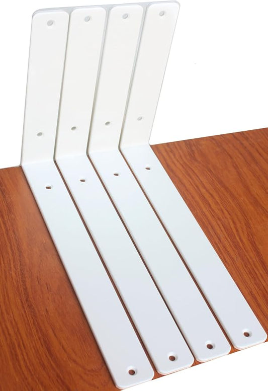 4 Pack - L 12" x H 8" x W1.5, 5mm Thick White L Shelf Bracket, Iron Shelf Brackets, Metal Shelf Brackets, Floating Shelf, Shelf Supports with Screws
