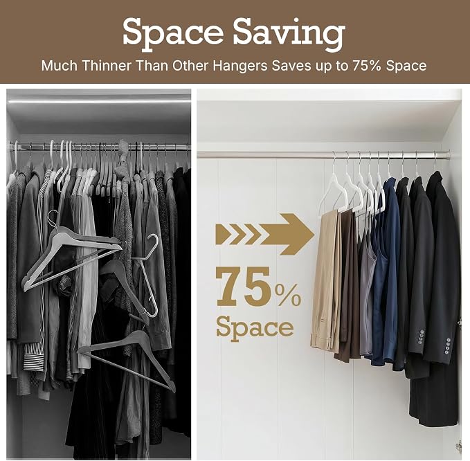 HOUSE DAY White Velvet Hangers 40 Pack, Non Slip Clothes Felt Hanger Heavy Duty for Coat, Premium Slim Space Saving Suit Hangers for Closet Organizer, 360° Rotating Silver Hook