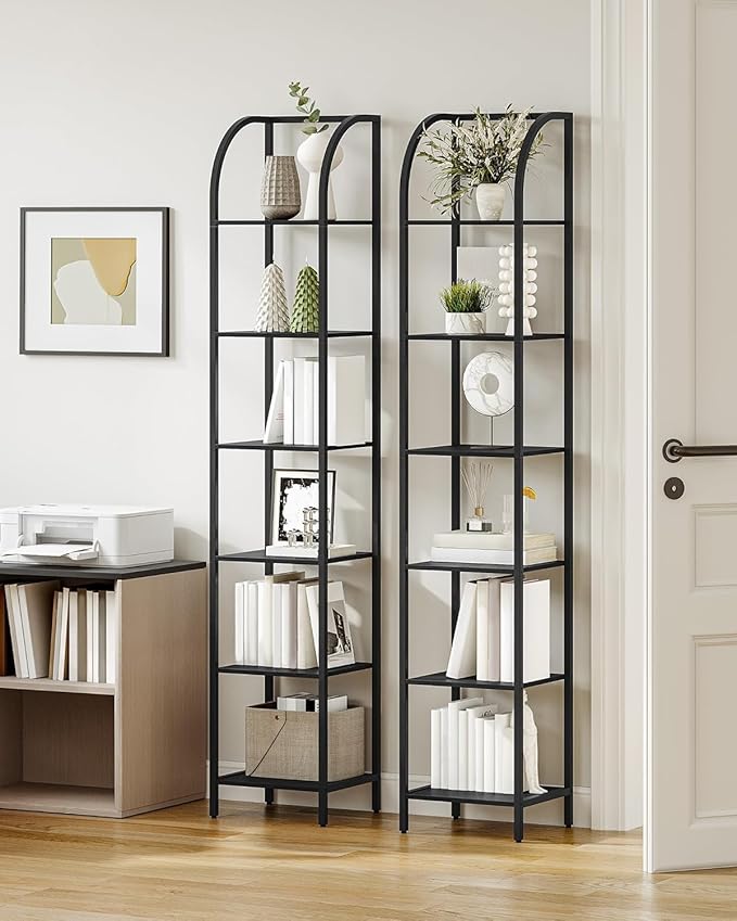 Hzuaneri Bookshelf Narrow Bookcase, Tall Storage Rack with Steel Frame, Display Standing Shelf Unit, Skinny Book Shelf for Study Living Room Home Office, Industrial Style, 6-Tier Black BC56004B
