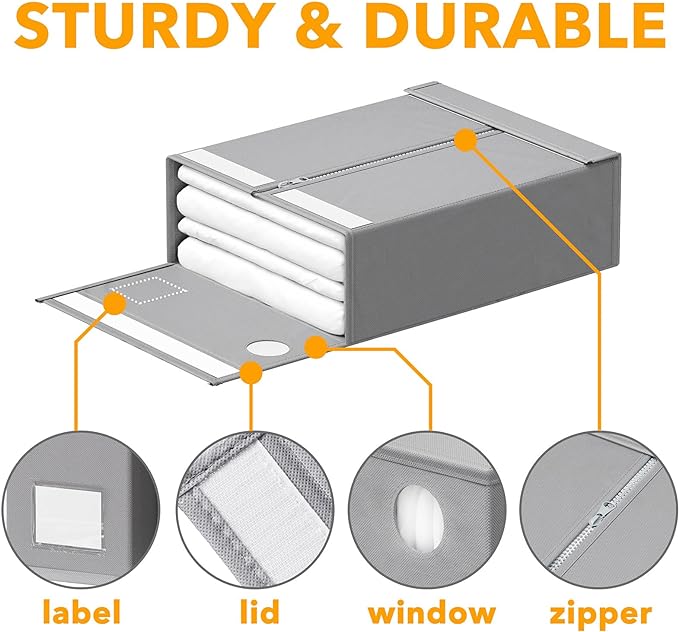 SpaceAid 10 Pack Bed Sheet Organizers and Storage, Foldable Sheet Organizer for Linen Closet, Sheets Set Folder Keeper with Window XL (Queen & King Size) Organizing Bedding Container, Gray