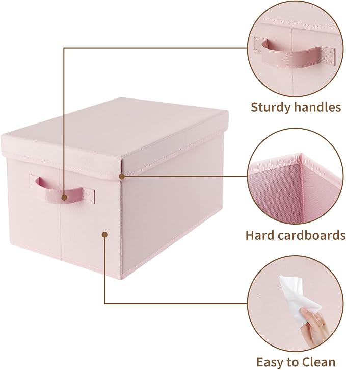GRANNY SAYS Storage Bins Fabric, Storage Bins with Lids, Collapsible Storage Box Closet Shelf, Decorative Storage Baskets for Organizing Bedroom Dorm Nursery, Pink, Medium, 3-Pack