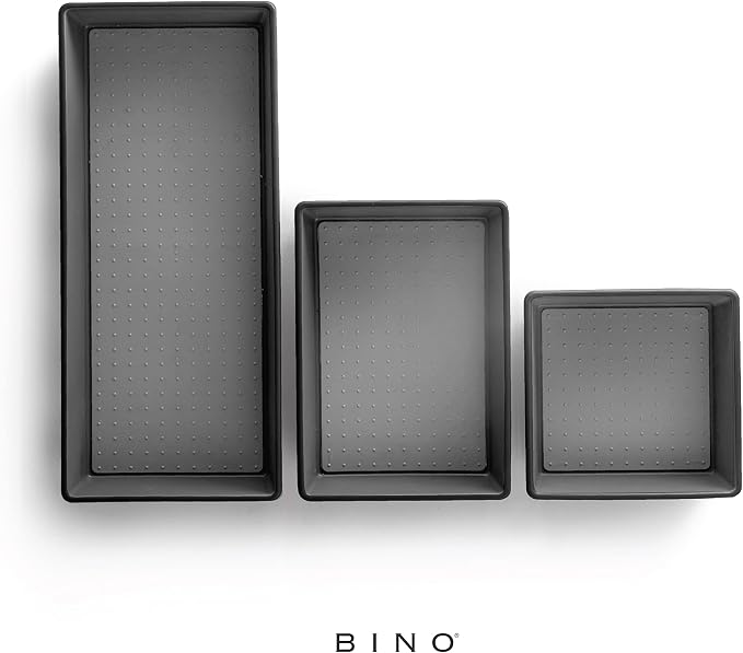 BINO | 3-Piece Drawer Organizer Bin Set, Large - Grey | THE MODULAR | Multi-Purpose Storage | Soft-Grip Lining and Non-Slip Rubber Feet | Durable | BPA-Free | Desk Drawer Organizer | Vanity Organizer