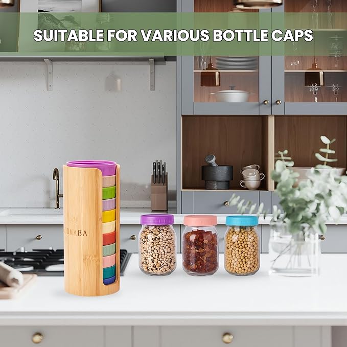 Mason Jar Lid Organizer, Regular Mouth Lid Holder (2pcs) | Mason Jar Lid Storage Made of Bamboo, Stackable Space-Saving Rack, Suitable for Mason/Canning/Bamboo Lids
