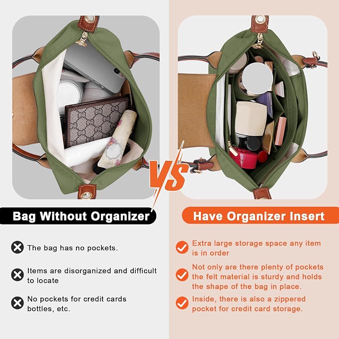 LOUKAYCCI Felt Purse Organizer Insert for Longchamp Le Pliage M Handbag Insert (Forest Green, Medium)