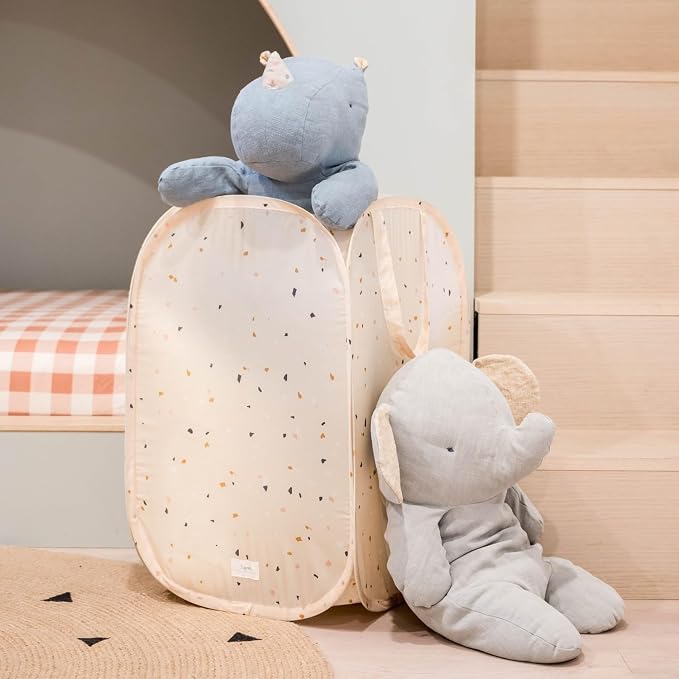 3 Sprouts Pop Up Hamper - Collapsible Laundry Basket, Popup & Foldable Design - Durable Waterproof Fabric for Dirty Clothes, Toys & Towels - Ideal for Dorm, Bedroom & Baby Nursery, Terrazzo Beige