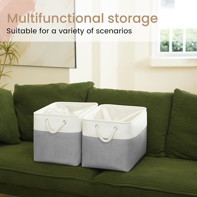Large Storage Baskets- 16x12x12 inch Storage Bins for Shelves and Closet Organizing, Foldable Fabric Bin for Home Organization Clothes and Laundry (1-Pack, White&Gray)