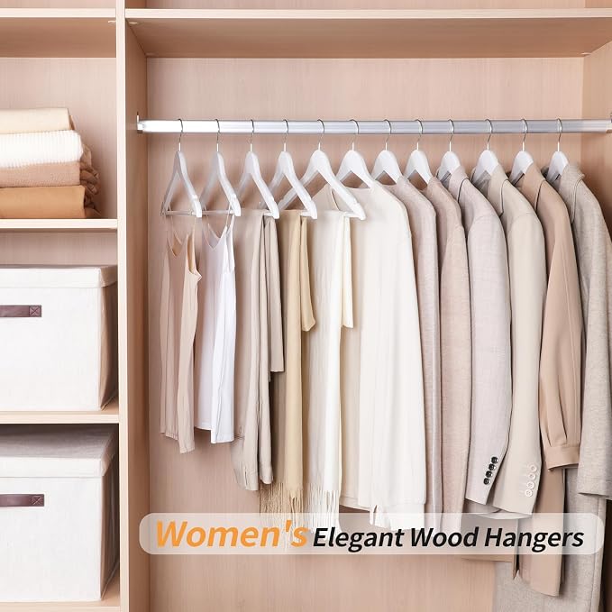 Amazon Basics Wood Suit Clothes Hangers for Closet Organizer, White, 60-Pack