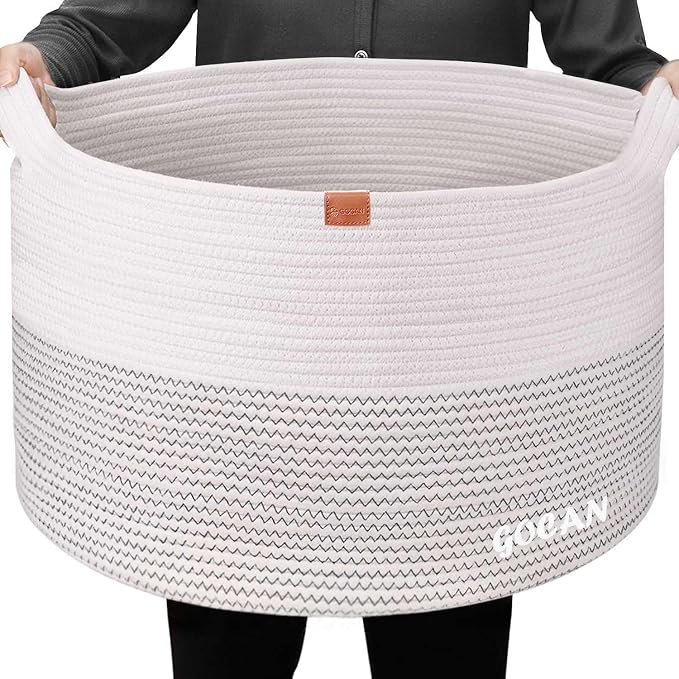 GOCAN Extra Large Laundry Basket 22" X 22"X 14" XXXL Cotton Rope Woven Basket for Blankets Storage Basket with Handles for Living Room (Beige)