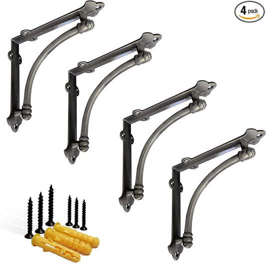 NACH Decorative Shelf Brackets, 2 Pack of 7.25 x 1.6 x 7.25 inch Antique Metal Cast Iron Shelf Brackets - Decorative Brackets for Mounting - Industrial Style Brackets