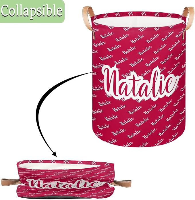 Personalized Laundry Basket, Custom Gift Laundry Hamper, Collapsible Nursery Waterproof Laundry Baskets, Dirty Clothes Toy Hamper with Handles Name Red