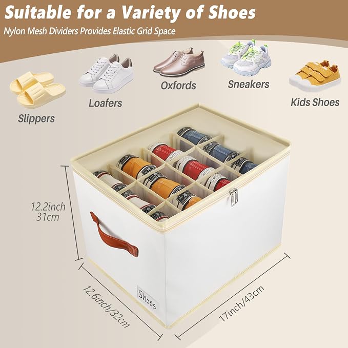 Patinao Shoe Storage Box Organizer for Closet - Space Saver Shoes Containers Bin with Clear Lids Stackable, Can Fit Ottoman, Foldable Shoe Rack Cabinet Cubby for Wardrobe (1 Pack)
