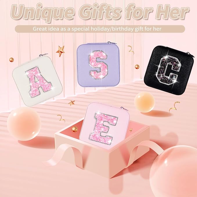 Uygafly Personalized Jewelry Case for Women Girls - Fashion Mini Jewelry Boxes - Trendy Travel Jewelry Organizer with Initials Letter - Teen Gifts | Cream,F