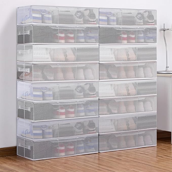 Shoe Closet Organizer for Tall Boots, 3 Pack, 23.6" x 11.8" x 6" | Steel Frame, Waterproof PVC Cloth, Stackable Storage Boxes for Under-Bed, Bedroom Dormitory