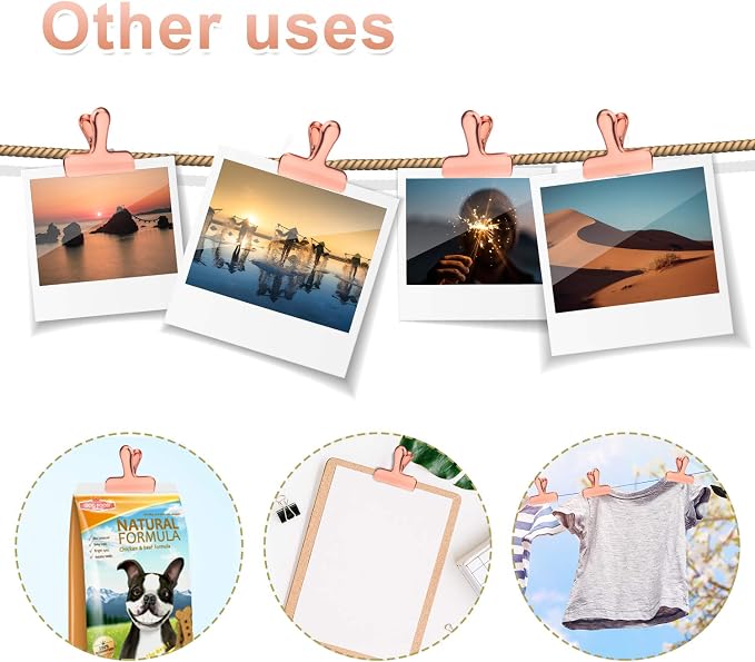 Whaline Stainless Steel Chip Clips Set, Rose Gold Chip Bag Clips Heavy Duty Food Clip Round Edge Air Tight Seal Grip for Home Office Kitchen Home Usage Storage (8 Pieces of the Size 3'')