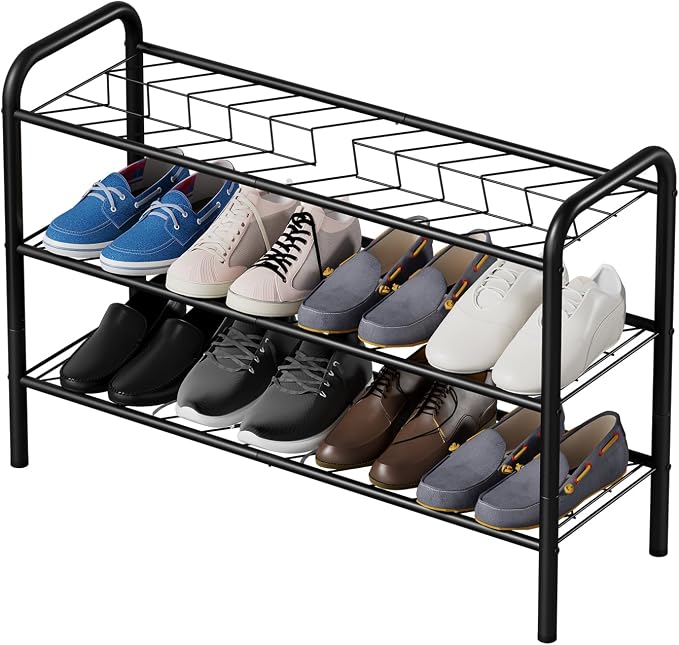 Shoe Rack,Long Shoe Organizer for Closet,Wide Shoe Storage for Entryway, 3 Tier Sturdy Metal Free Standing Shoe Shelf