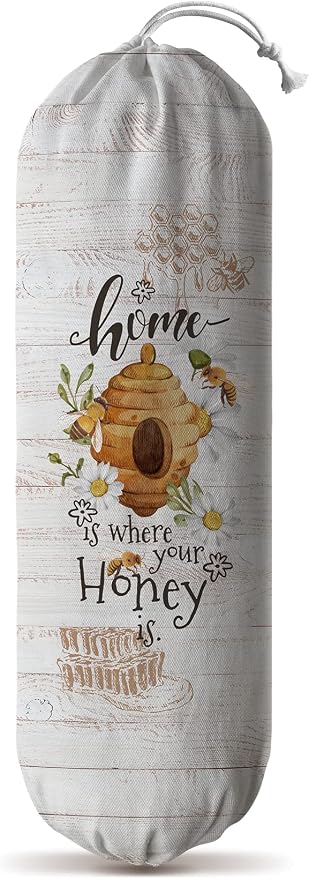 Hglian Bee Grocery Bag Holder,Plastic Bags Organizer Storage Farmhouse Kitchen Décor-Home is Where Your Honey is