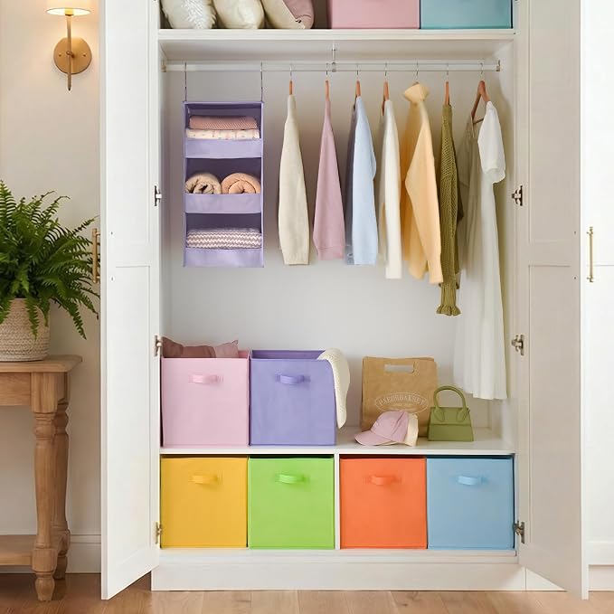 Cupic Cupid 13 Inch Storage Cube, Fabric Cube Storage Bin with Handles, Storage Cube Organizer for Clothes and Toys, Collapsible Cube Bins for Closet, Shelves, Nursery, 6-Pack, Pastel Colors