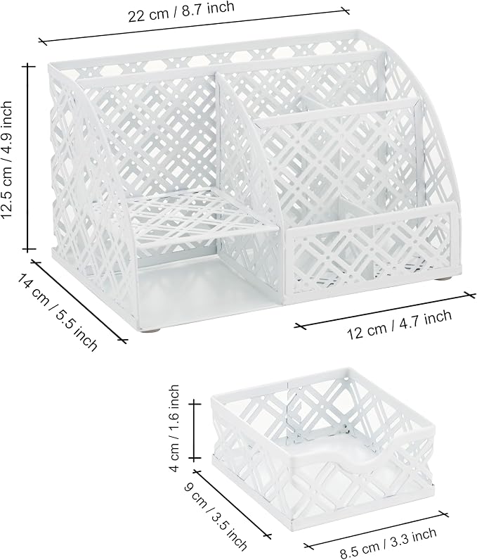 Exerz Desk Organizer White Office Desk Accessories Supplies Office Storage Desktop Pencil Pen Holder with Drawer Home Workspace