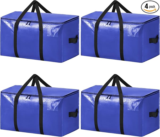 BAGAIL Heavy Duty Moving Bags with Strong Handle, Extra Large Moving Boxes, Storage Tote for Clothes, College Moving Supplies(Dark Blue, 4 Pack)