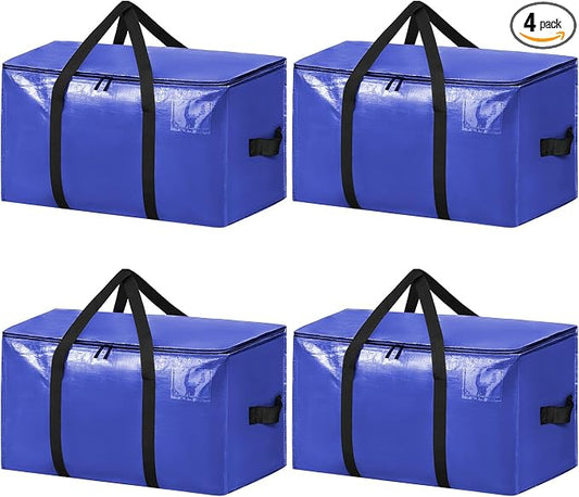 BAGAIL Heavy Duty Moving Bags with Strong Handle, Extra Large Moving Boxes, Storage Tote for Clothes, College Moving Supplies(Dark Blue, 4 Pack)