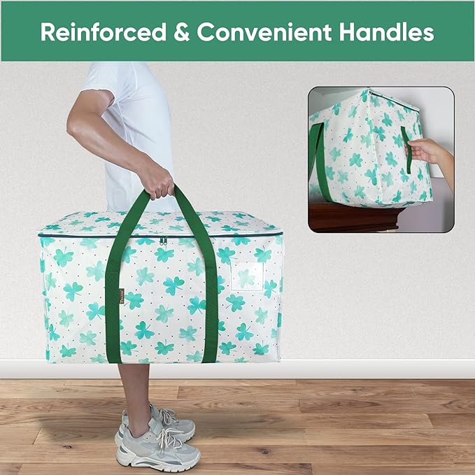 BALEINE 2-Pack Oversized Moving Bags with Reinforced Handles, Heavy-Duty Storage Tote for Clothes, Moving Supplies (Clover, 2-Pack)
