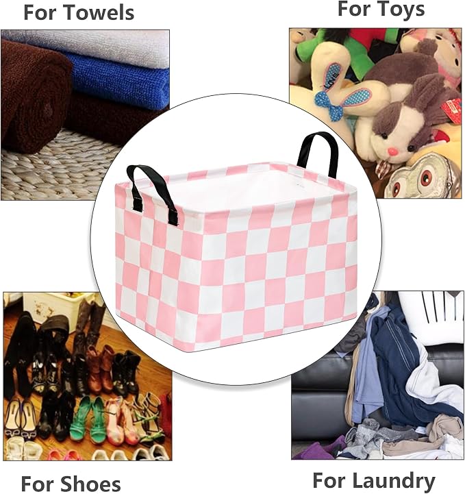 Kids Storage Basket Gift Basket for Girls Toy Organizer Nursery Bedroom Decor Waterproof Lined with Handles Pink Laundry Hamper