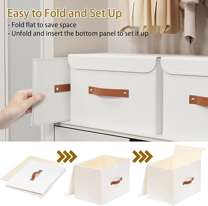 Yawinhe SNK018WL-S Set of 3 Foldable Storage Boxes with Lids for Towels, Clothes, 33 x 23 x 20 cm, White,