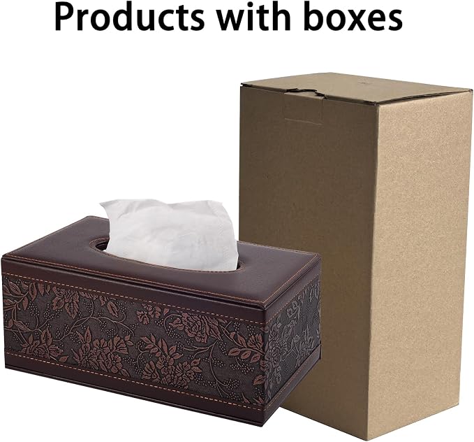 PU Leather Tissue Box Cover Tissue Box Holder Rectangle Tissues Organizer with Magnetic Bottom,Decorative Napkin Caddy for Vanity Dresser Night Stand Table Countertop Home Office Car,Retro