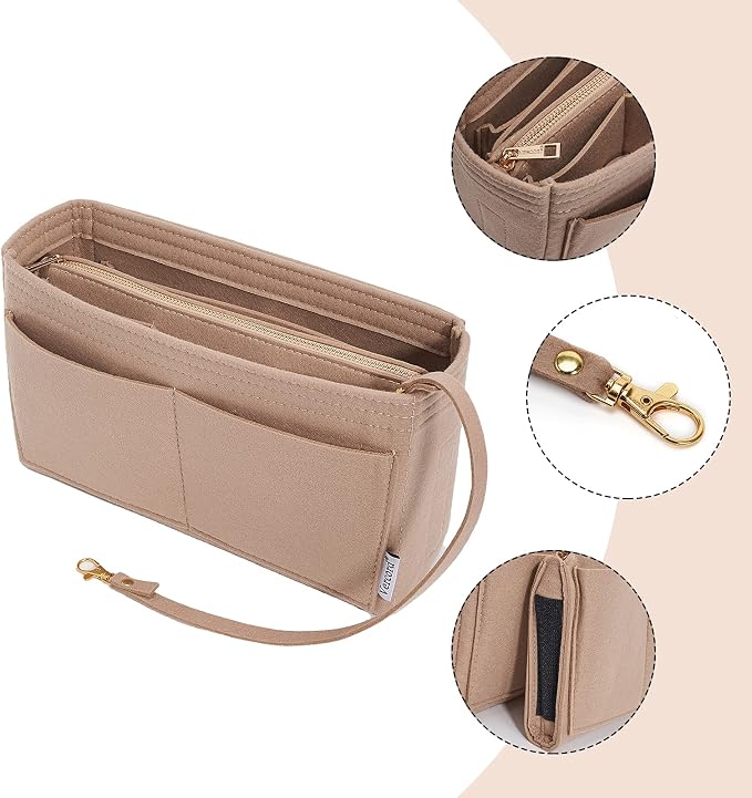 Vercord Felt Organizer Insert For Purse Handbag Tote Bag In Bag Inside Shaper Divider Neo Beige Slender Medium