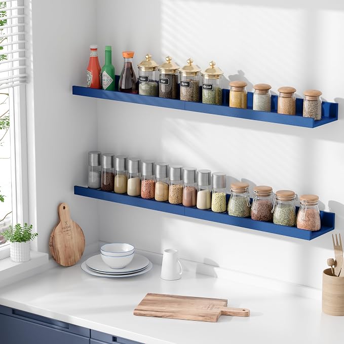 upsimples Floating Shelves for Wall, Wall Shelves for Decor Storage Set of 6, Wall Mounted Wood Shelf for Bedroom, Living Room, Bathroom, Kitchen, 15.7 inch Long Picture Ledge Shelf, Navy Blue