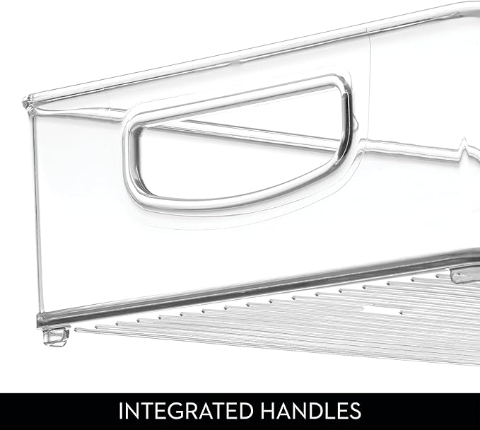 iDesign Plastic Stackable Pantry Bin, Set of 4, Clear | Organizer Bin with Handles, For Cabinets or Fridge