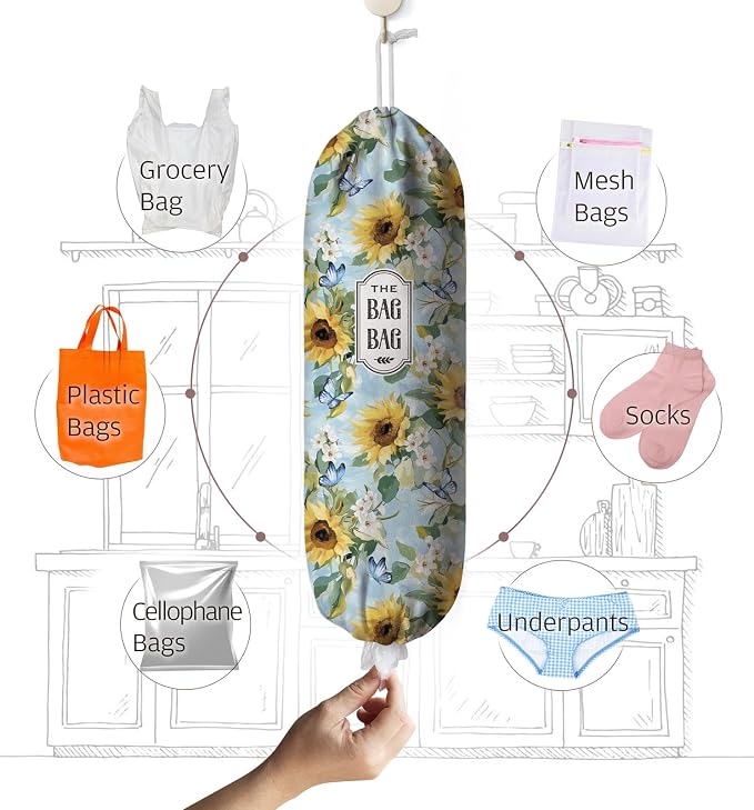 Sunflower Grocery Bag Holder,Plastic Bag Organizer Storage,Sunflower Kitchen Decor 23" x 9"