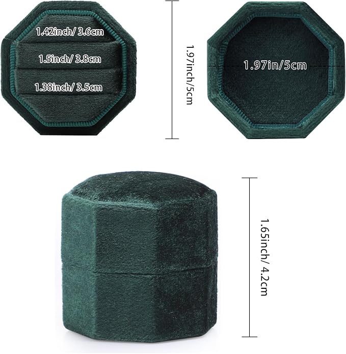 WantGor Velvet Ring Box, 3 Slots Jewelry Ring Gift Box Vintage Ring Holder | Ring Display Case for Wedding Ceremony Proposal Engagement (Green)