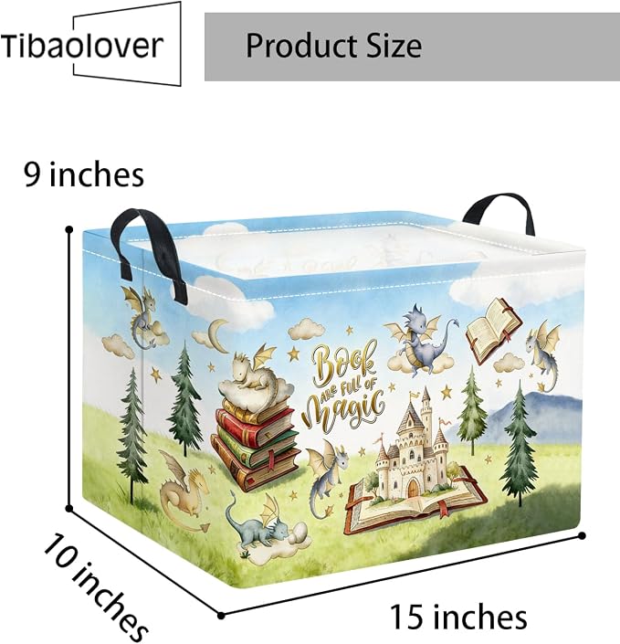 Rectangular Baby Kids Storage Basket for Home Kitchen Girls Cute Toy Storage Bin Organizer Shelf Book Room Decor(Magic Dinosaur)