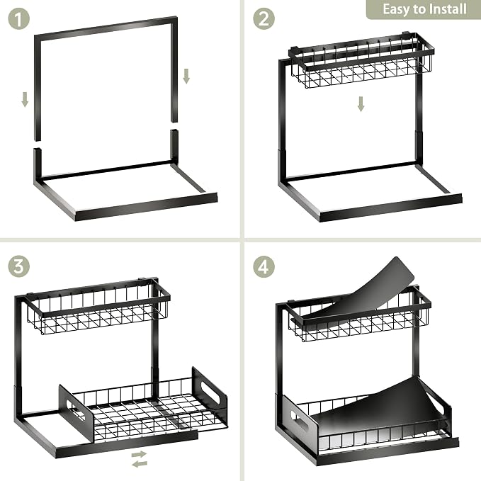 Under Sink Organizer and Storage, Slide Out Cabinet Organizer, Pull Out Sink Shelf for Kitchen Bathroom Laundry, 2 Pack Black