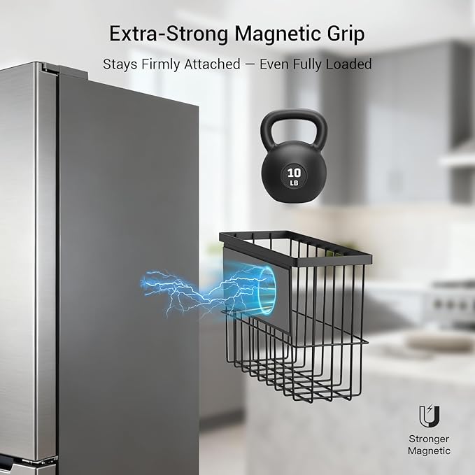 FAMNONE 1-Pack Magnetic Basket for Dryer Balls, Laundry Room Organizer | Metal Dryer Ball Holder, Magnetic Lint Bin, Fridge Basket, Washer Dryer Organizer for Kitchen, Laundry