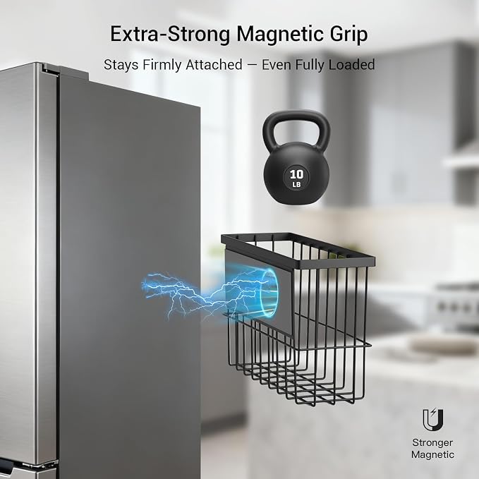 FAMNONE 2-Pack Magnetic Basket for Dryer Balls, Laundry Room Organizer | Metal Dryer Ball Holder, Magnetic Lint Bin, Fridge Basket, Washer Dryer Organizer for Kitchen, Laundry