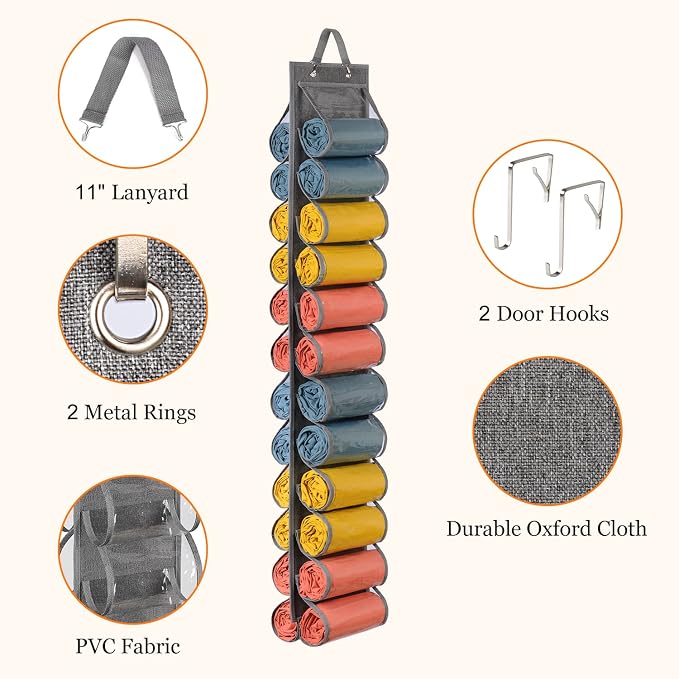 Lirex Hanging Yoga Legging Storage Organizer with 24 Pockets, Foldable Oxford Cloth Hanging Closet Organizer Shirts Jeans Storage Hanger Socks Holder for Family Closet Bedroom, Grey