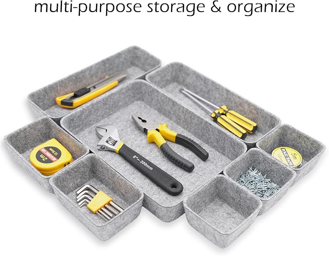 Welaxy Desk Drawer organizers tray Felt storage bins aesthetics room décor for home office dorm closet decluttering minimalist lifestyle (Gray)