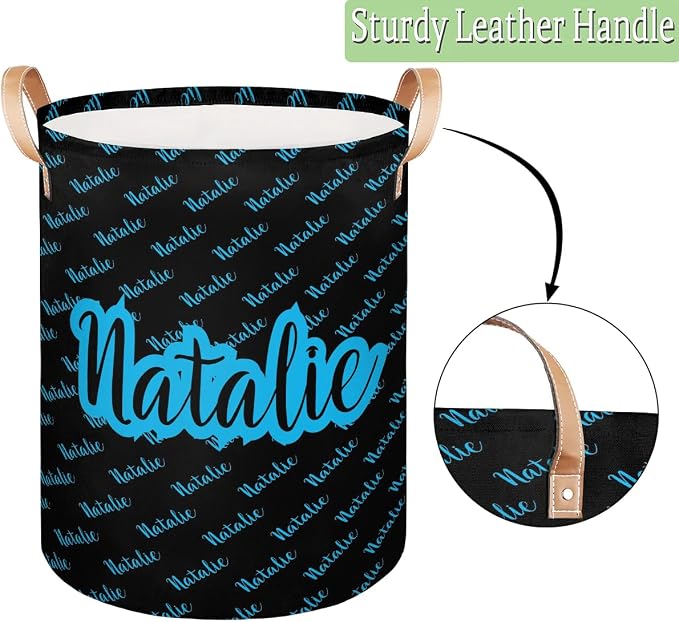 Personalized Laundry Basket, Custom Gift Laundry Hamper, Collapsible Nursery Waterproof Laundry Baskets, Dirty Clothes Toy Hamper with Handles Name Black Blue