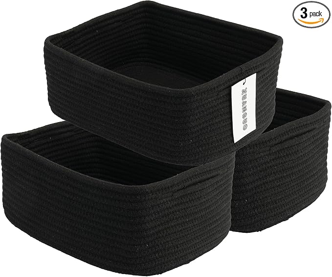 XUANGUO Small Woven Storage Baskets 13“X9”X5“ Decorative Rope Bins for Organizing Shelves, Closets, and Toys, Empty Gift Baskets, Cute Organizer Basket for Home and Office (black, Large)