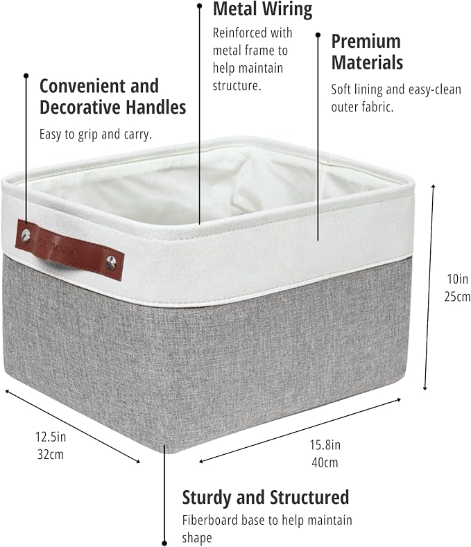 DECOMOMO Storage Bins, Extra Large Fabric Storage Baskets for Shelves, Decorative Linen Closet Organizer, 15.8 x 12.5 x 10 inches (Grey & White, 4 Pack)