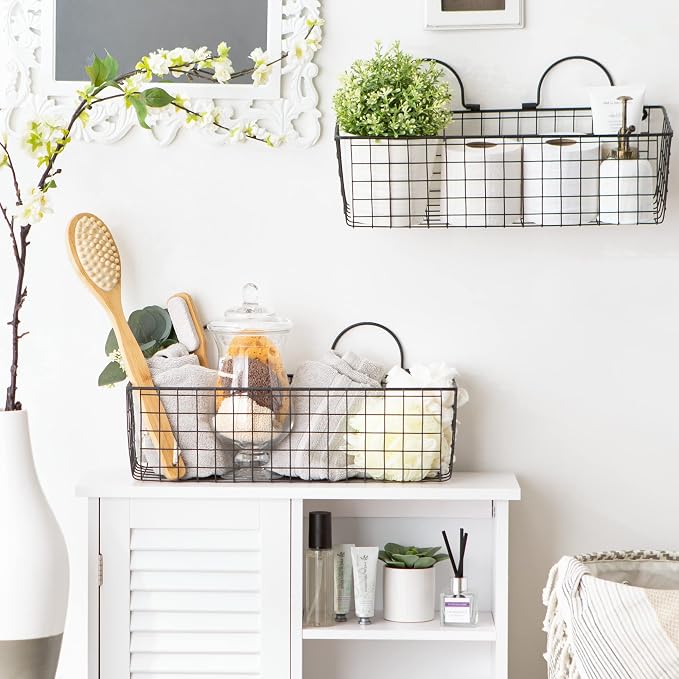 DII Farmhouse Vintage Décor, Wire Wall Basket, Assorted, Black, 2 Piece (Pack of 2)
