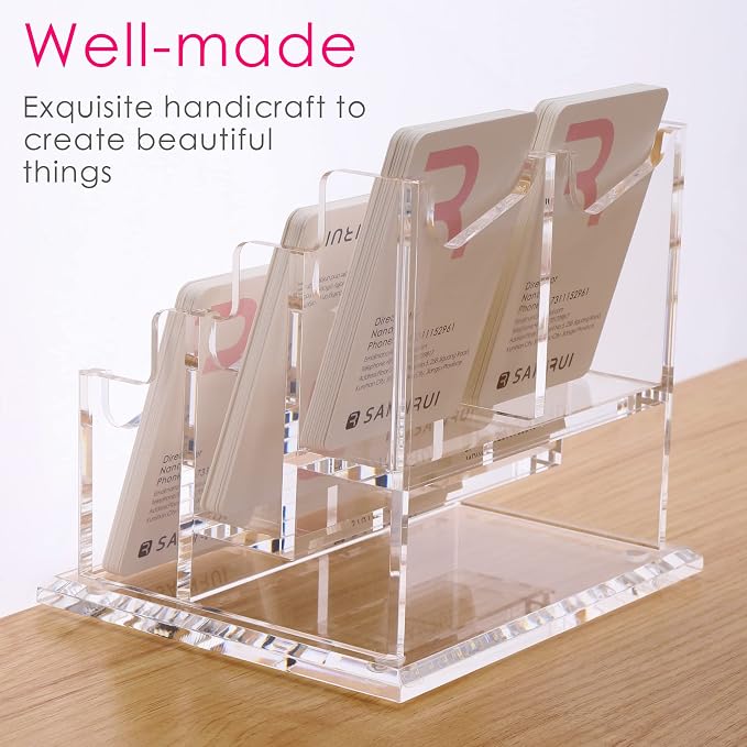 SANRUI Vertical Business Card Holder for Desk，Clear Acrylic Business Card Display Stand，6 Slots 3 Tier ，Holds 300 Cards