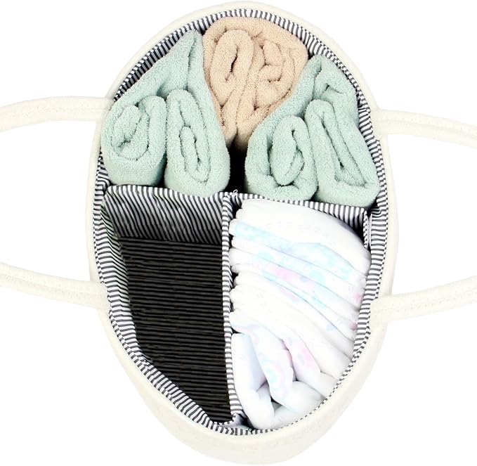 Casaphoria Caddy Organize Woven Cotton Rope Basket Caddy with Removable Inserts Towels, Portable Soft Baskets, White and Yellow