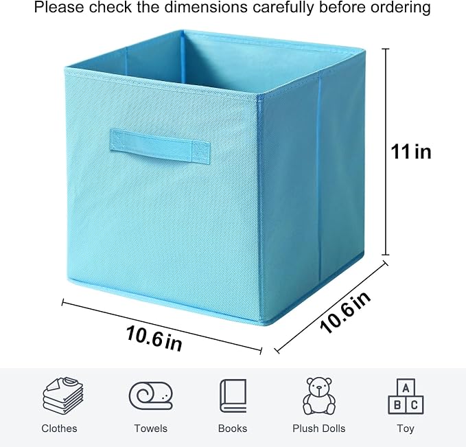 Fabric Storage Bins - 6 Pack Collapsible Cube Organizer for Closet, Shelves & Living Space, Pastel & Dark Color Options - Foldable Storage Boxes with Handles for Clothes (Blue, 11 inch)